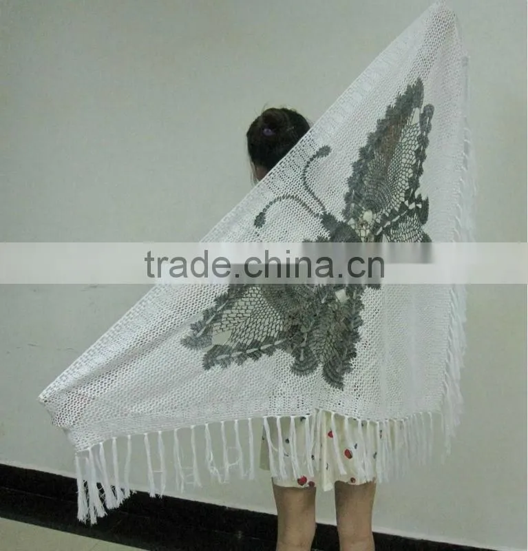wholesale crochet cotton scarf embroider butterfly with tassel