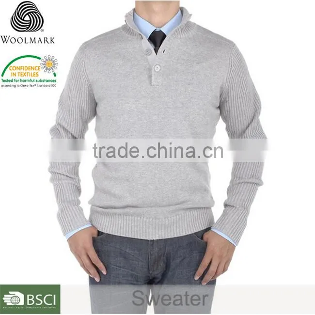 Men's Wool thermal sweater mock Neck Ribbed Sleeve 1/4 Button Merino wool sweater Relaxed Fit