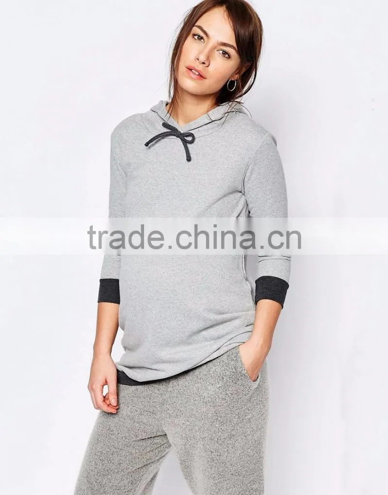Relaxed fit long sleeve longline hoodie sweatshirt for maternity 2016
