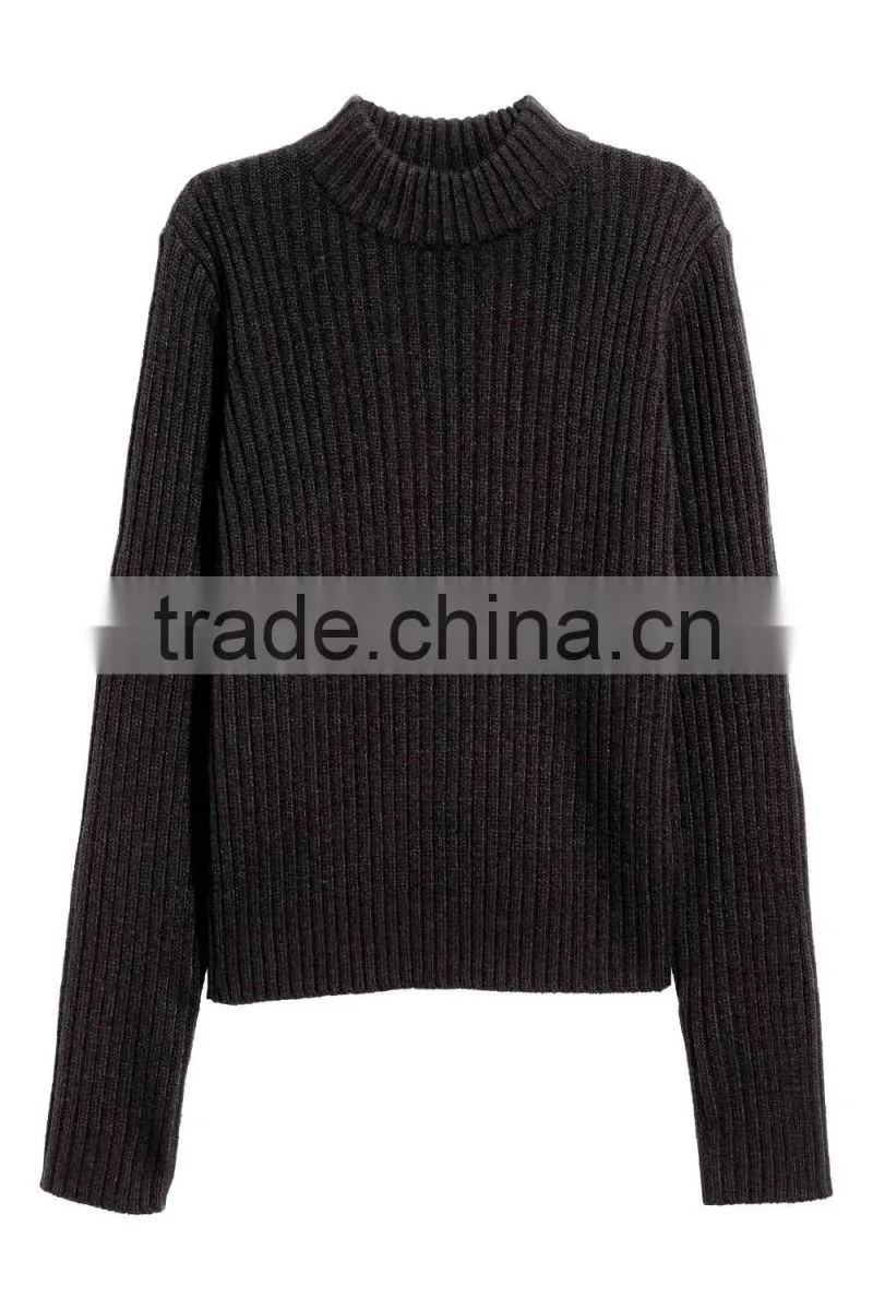 Slim Fitted Tightly Knitted Blank Design Medium High Neck Women Knitwear