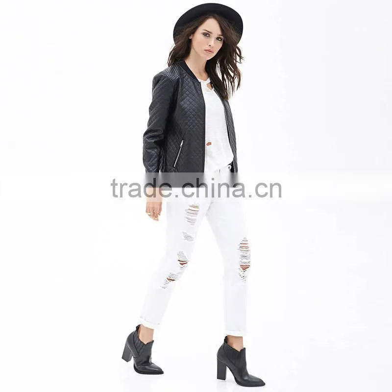 2016 lady casual fashion women bomber leather winter jacket for wholesale