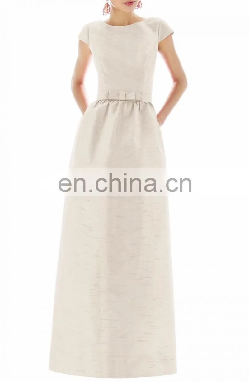 Fancy Cap Sleeve Full Length Evening Gown with V-back