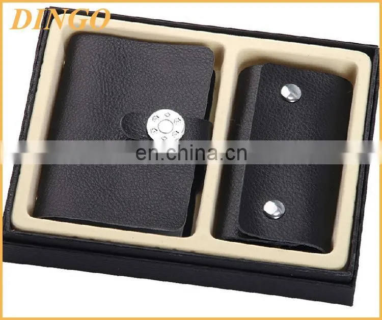 Promotional Gifts Genuine Leather Card Holder Key Case Sets with Gift Box