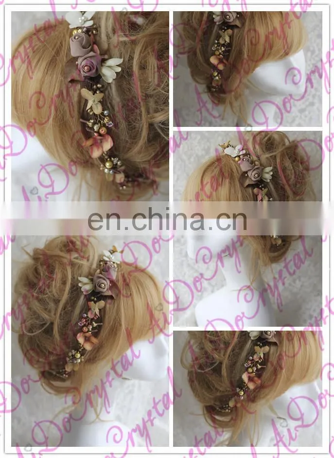 Aidocrystal champagne floral fiaras,bridal flower headband hair piece wedding tiaras