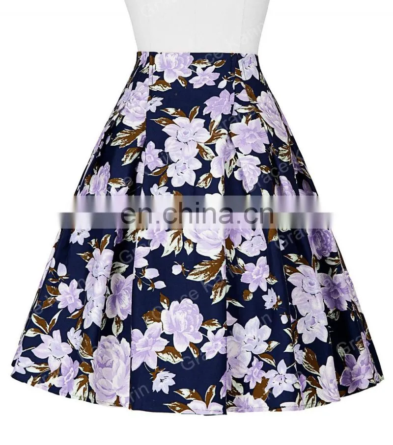 Grace Karin Occident Women Vintage Retro Floral Pattern Cotton Skirt 9 Patterns CL008925-2