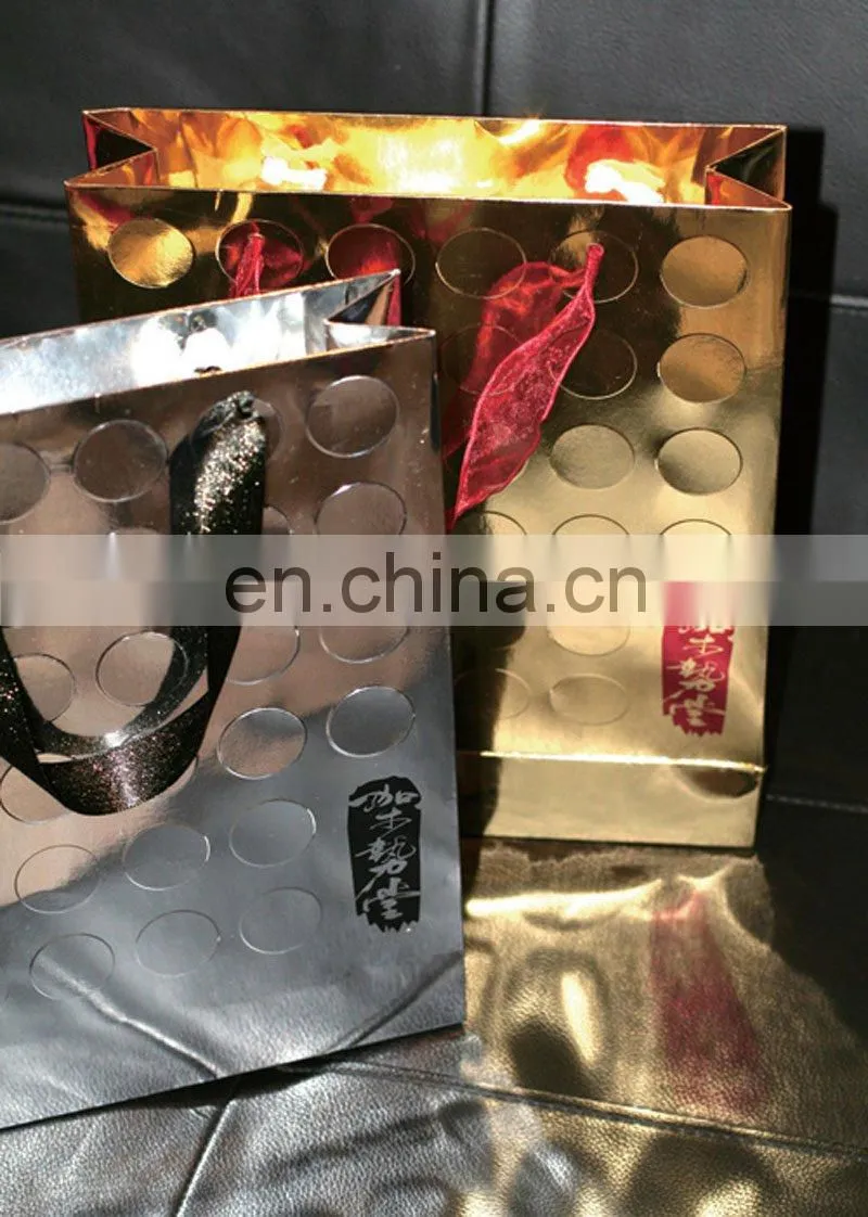 custom printed logo golden & silver paper reusable shopping bag for promotion