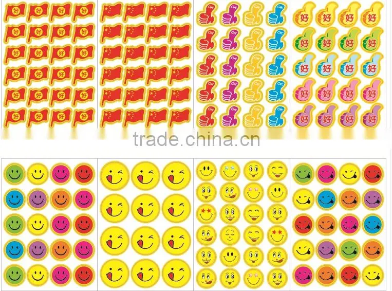 new hot custom printing removable kids rewards stickers,phrase stickers,smile round face stickers
