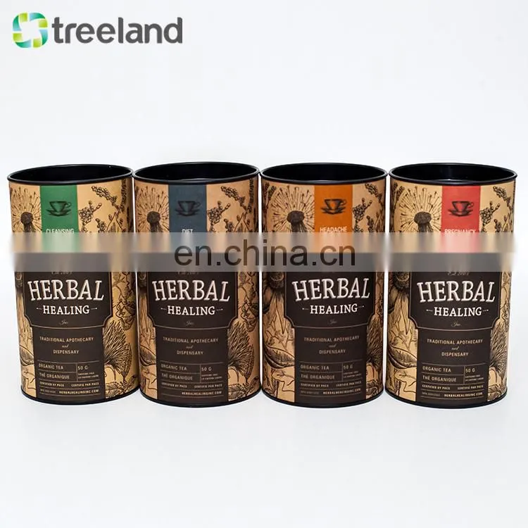 Popcorn paper canister herb tin box kraft tube with black tin lid