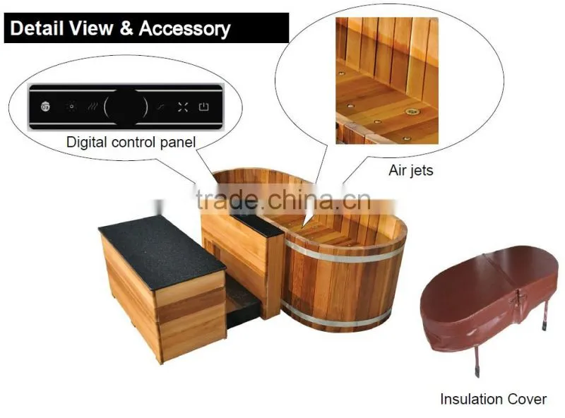 2 person massage wooden with jets outdoor bathtub