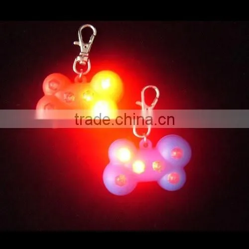 Pet Dog Safety LED Collar Pendant Tags Bone Flashing Blinking Glow Light