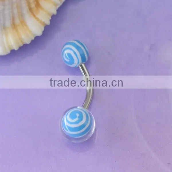 BR01822 nickel free blue resin ball cheap price silver color bar belly button rings