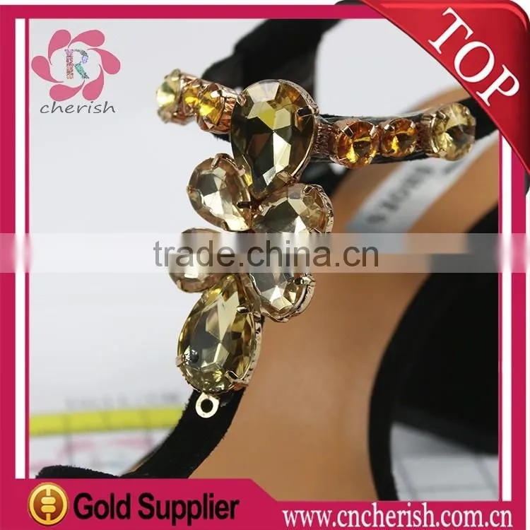 2016 new arrival yellow crystal tan color shoe trim/shoe ornament/sandal accessory