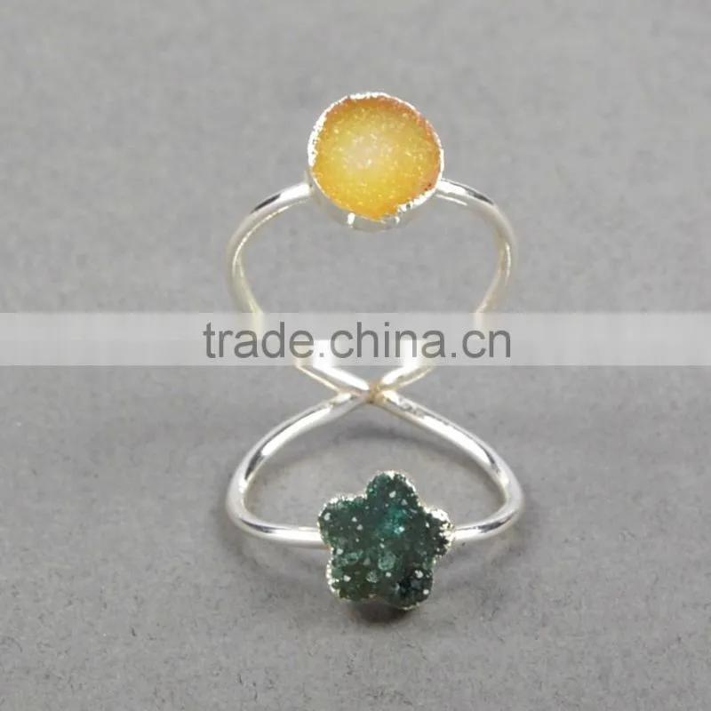 Druzy wrapped authintic stone full finger ring in sterling silver gems ring