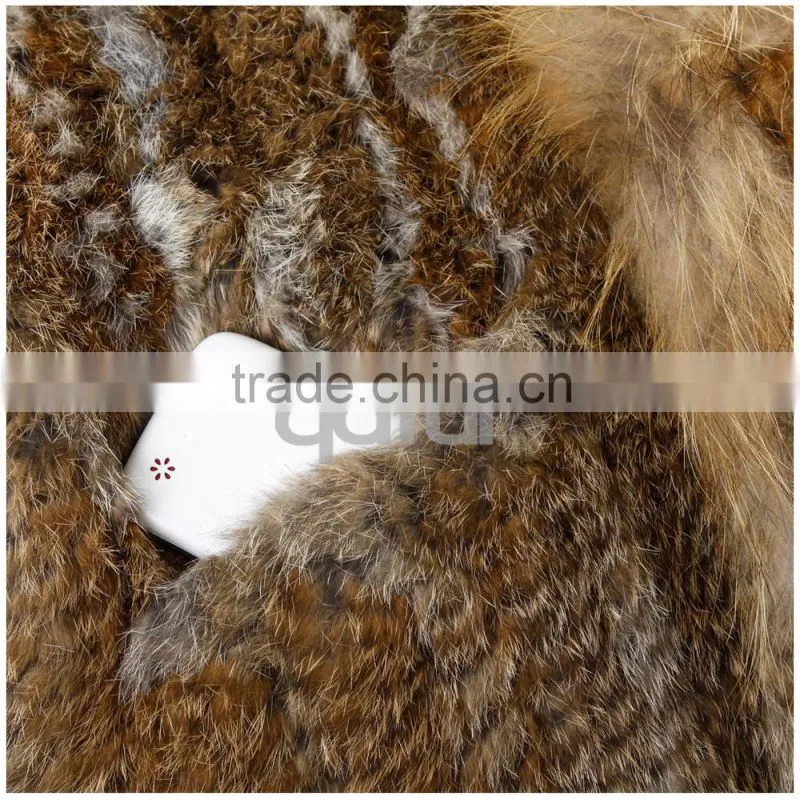 QD30434 Cheap China Bulk Wholesale Clothing Knitted Rabbit Fur Vest With Raccoon Fur Collar Clothes Women