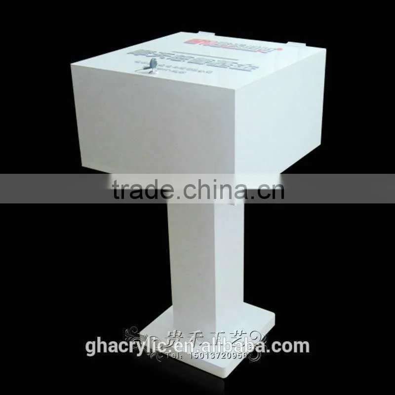 High quality white acrylic donation box,organic glass stand for donation