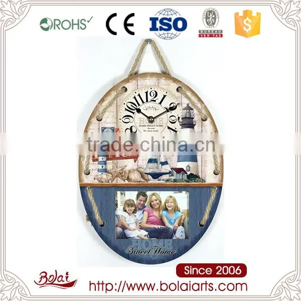 String hanging decoration multifunction photo frame mdf wood wall clock manufacturer