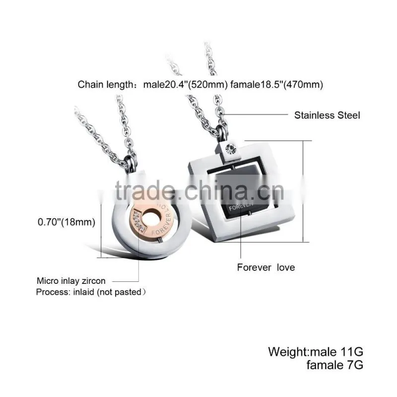 fashion jewelry 2016 316L stainless steel square forever love necklace for men