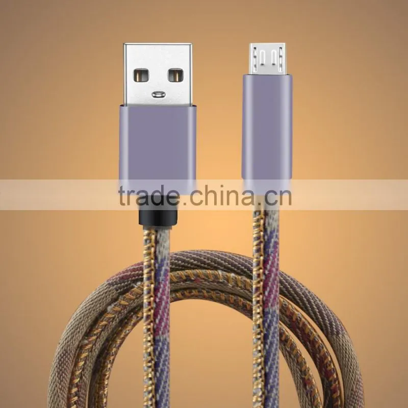 New Leather Jean Denim Cell Phone USB Cable For Iphone 6 Samsung galaxy s6