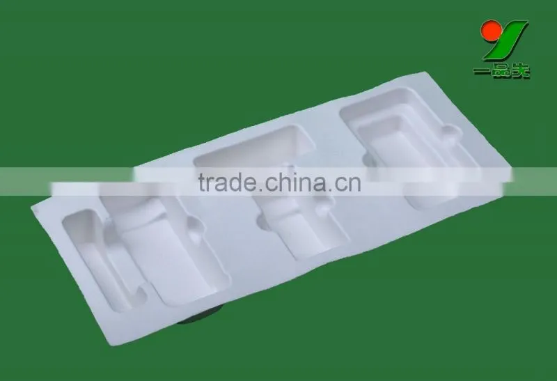 customized recyclable and compostable anti-static molded fiber packaging trays with bagasse pulp