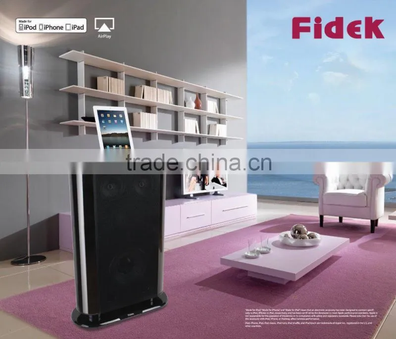 multimedia floor stand speaker dock station wifi speaker with Bass/Treble Adjust Tower Wooden stereo speaker