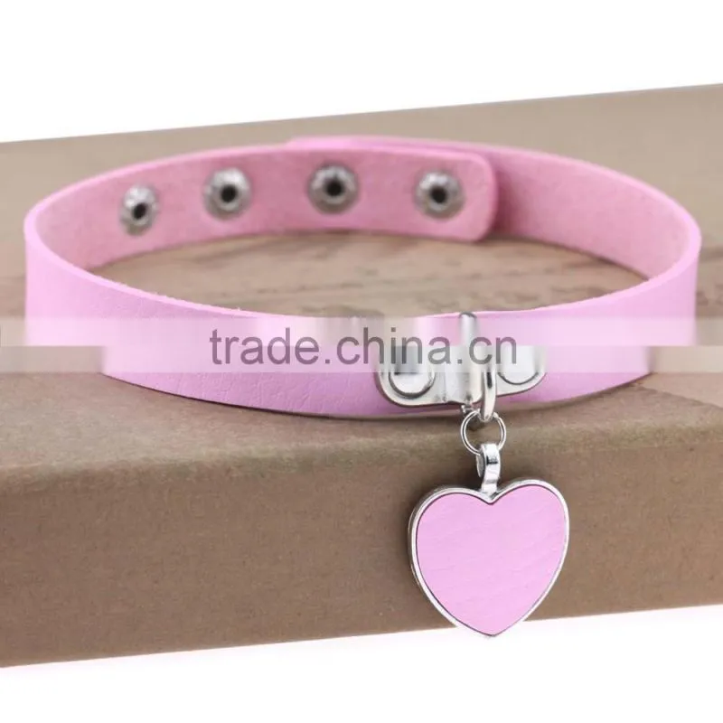 Wink Gal Trendy Chokers Necklaces Rock Style Leather Steam punk Punk Heart Necklace Pendants