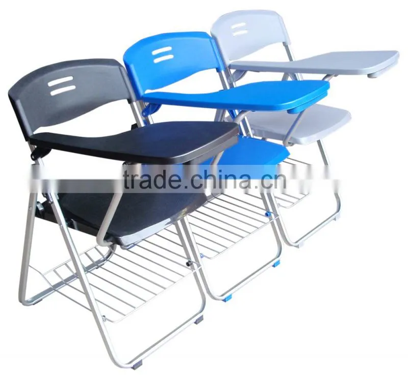 office furniture leather folding chair with steel frame conference chair with writing table HX-TRC005