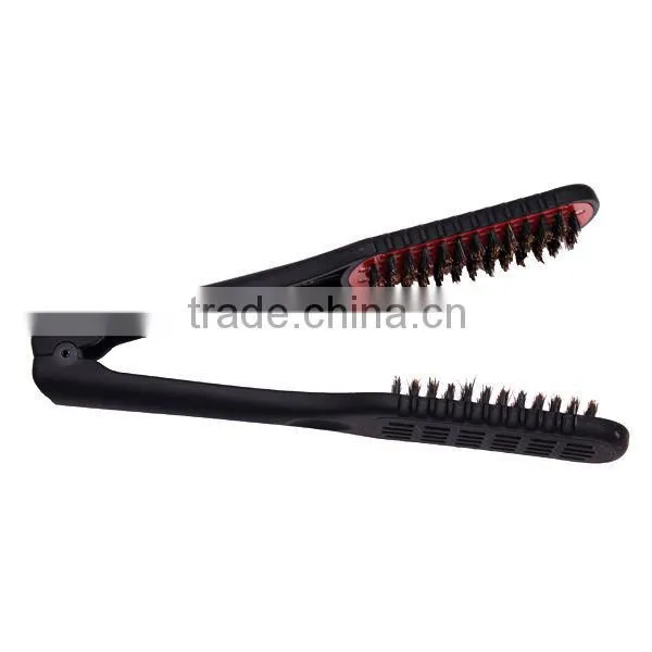 Hair straightening brush ceramic double side hair brush
