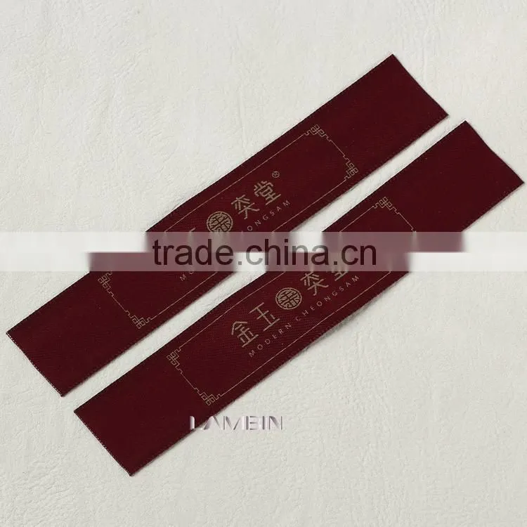 Brown satin ribbon with gold stamping golden printed label main labels for clothes
