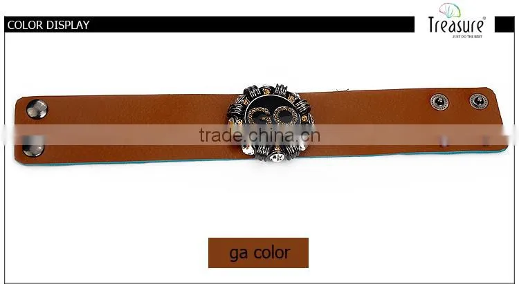 Wide leather bangle with delicate rhinestone watch shape charm bangle jewelry for unisex new design in 2016