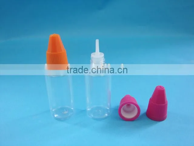 30ml PET e-liquid bottle with double insurance cap, plastic eye dropper bottle