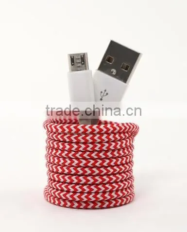 Promotional !!! Newest Stylish Colorful Braided Micro USB Cable for HTC Motorola Blackberry Mobile Phones