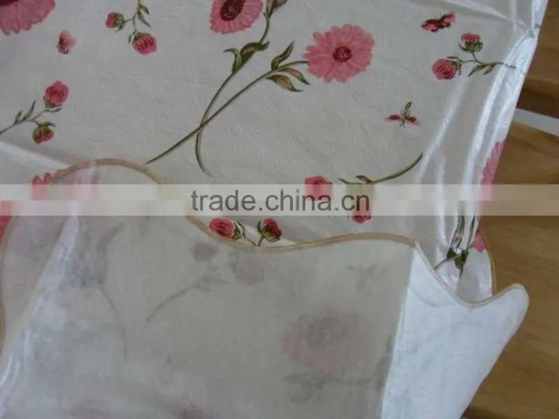 printed obling Vinyl table cloth with flannel backing with waving stitched edge