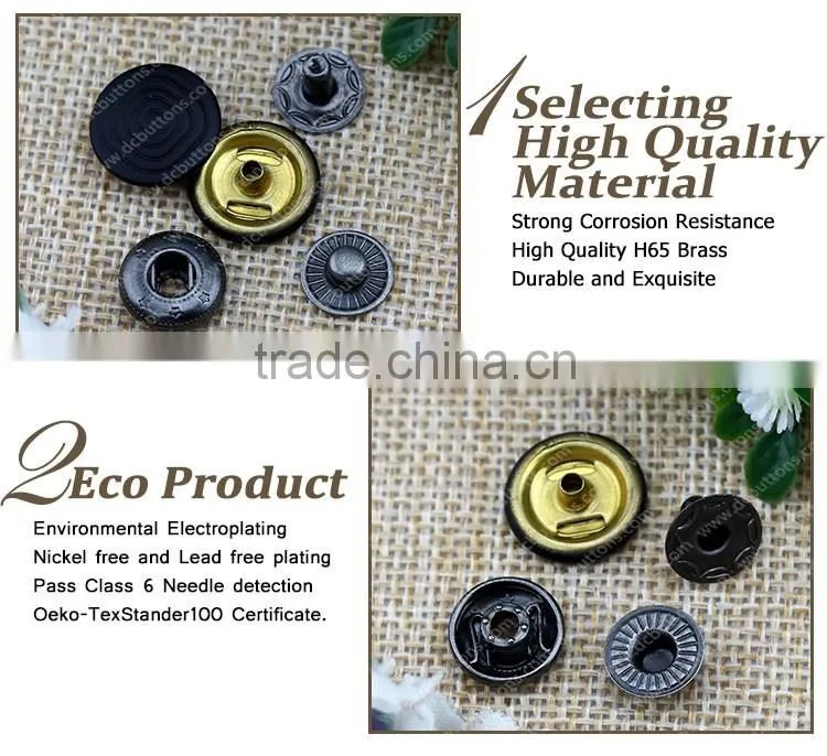 15mm Oeko- Tex pass black custom logo metal snap button for leather