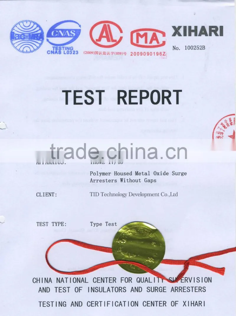 24kV/10kA zinc oxide surge arresters