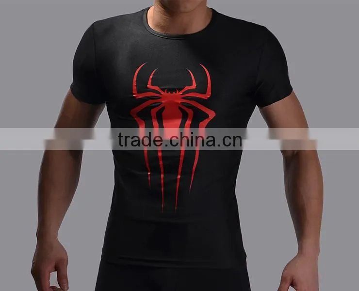 2016 New arrive marvel short sleeve superhero spider man compression tights men sport gym fitness wear 3d t shirt