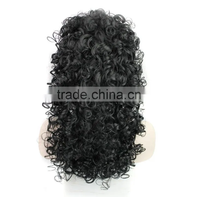 women long curly synthetic wig with side bangs promotion price