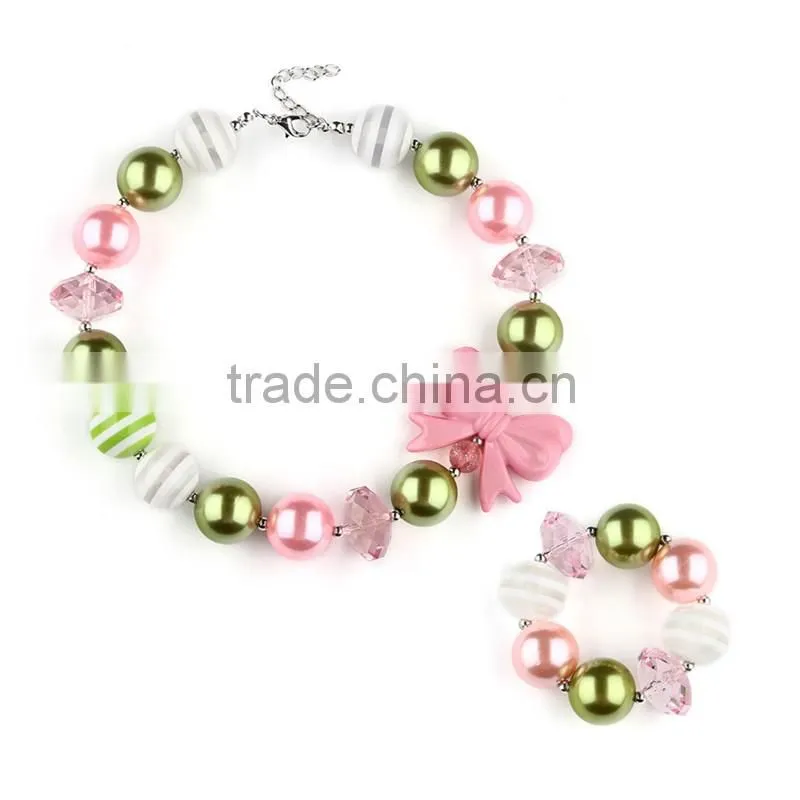 2016 bow beaded baby girls pearl necklace