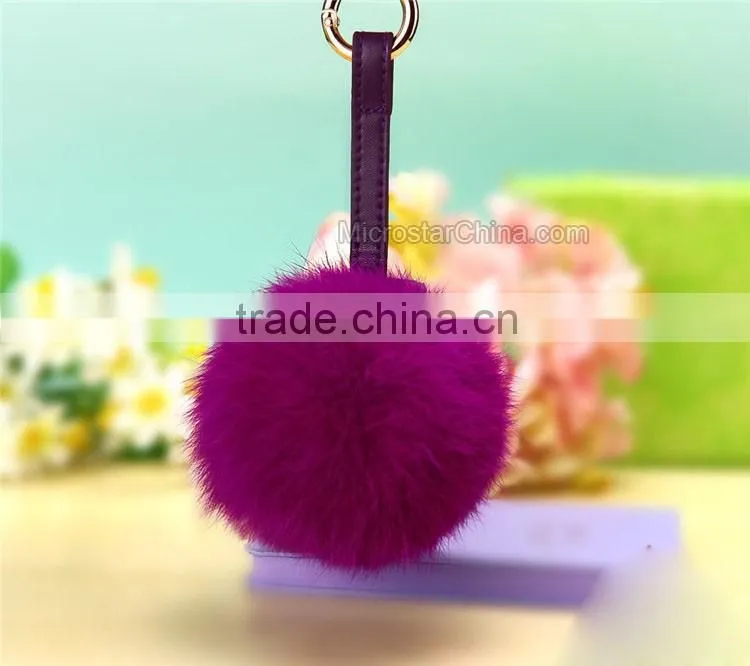 9cm Genuine Rex Rabbit Double Makeup Mirror Keychain Fur Ball Key Chain