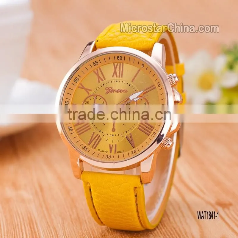 New Fashion Round 2 zones ladies cheap geneva leather watch women