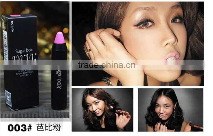 Newest 12 Fashion Colors Name Sugar Box Mini Water Sense Lip Stick Lipstick Pencil, Long Lasting than Kiss proof
