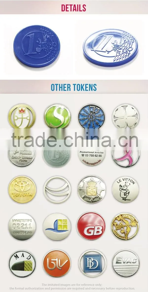 Wholesale bulk cheap custom euro supermarket trolley cart coin plastic