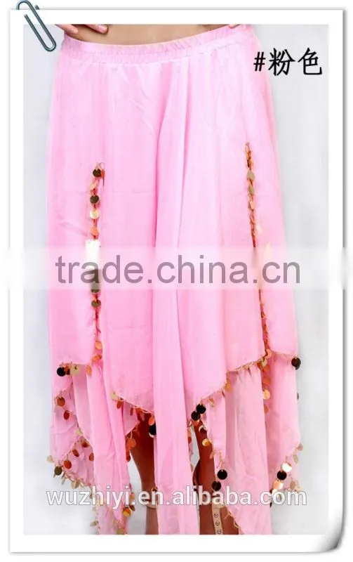 Wholesale discount blue gold coins belly dance skirt (QZ001)