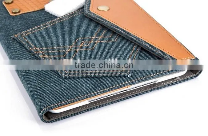 Wholesale price factory strong protect pocket jeans leather tablet cover for ipad