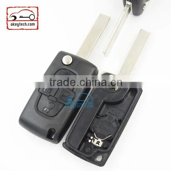 Good Price Peugeot 4 button flip romote key shell for 308 blank with battery place Car Key Peugeot 0536 romote key shell