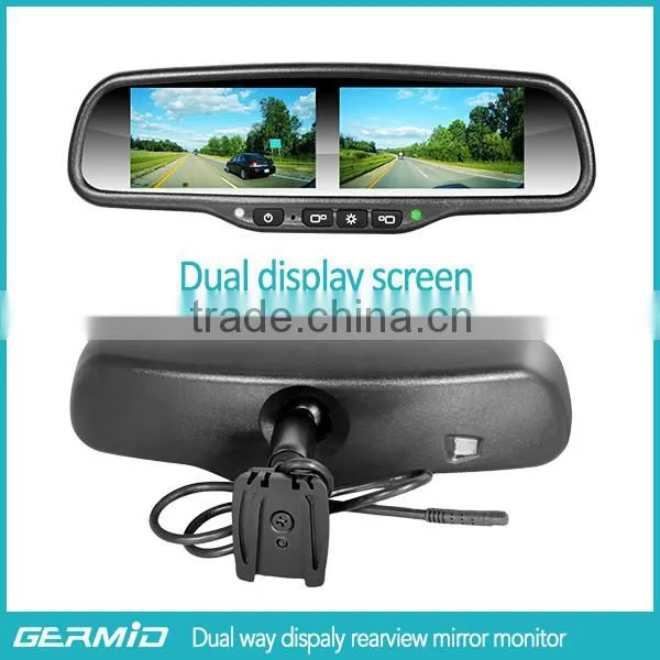Car Multiple Display Mirror Monitor Dual 4.3 Inches LCD Screen Rearview Car Mirror with Camera