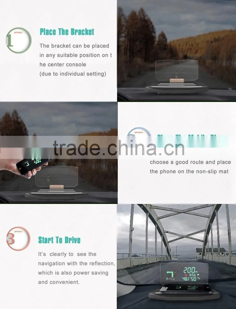 HUD smart phone cradles head up display safe drive for GPS navigation reflect to the mirror