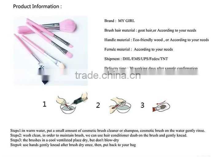 2016 MY GIRL OEM make up brush /5pcs Wooden Handle Goat Hair Professional makeup brush set