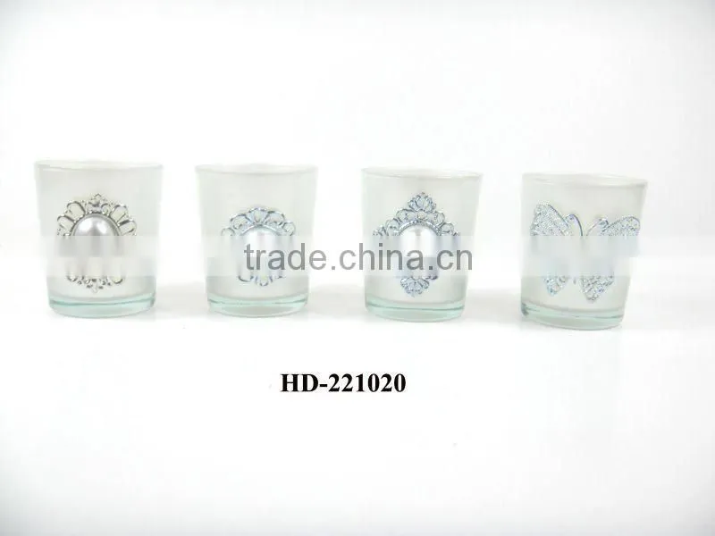 shinning painting glass candle holder with decoration