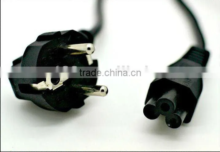 EU (2 Pin Plug) 3 Prong Clover Leaf Laptop AC Power Cable Lead Black 1.5m