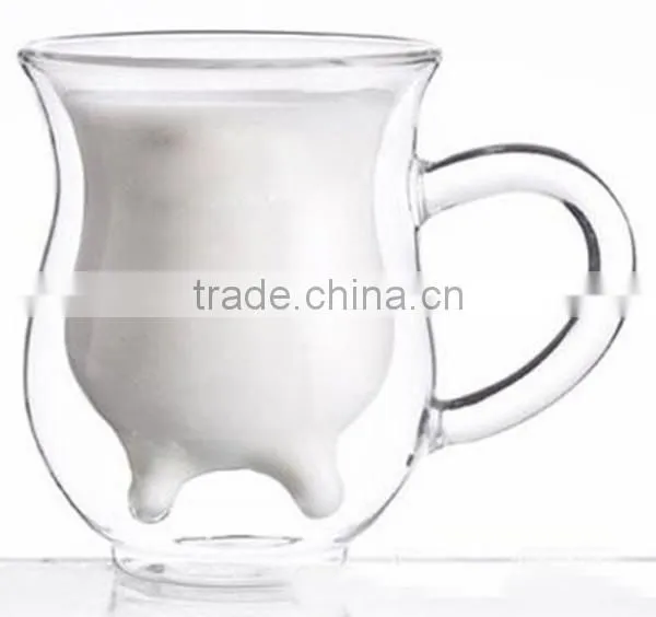 creative double wall glass milk cup drinking water glass